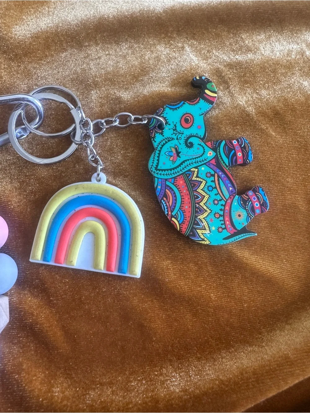 Kids Pastel Rainbow & Elephant Beaded Keychain - SMILE Charm